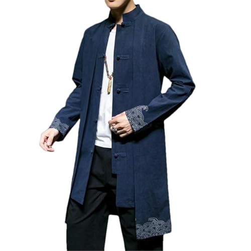 Manteau Kimono en Lin pour Homme Veste Longue Vintage Style Chinois Hanfu