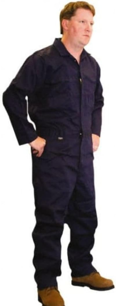 Safety Coverall, Cotton Fabric, Flame Resistant, Elastic, Color Navy, Size X-Large, (Pack of 1)