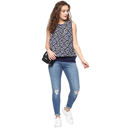 Image of mayra Women's Crepe Blue Color Sleeveless Top