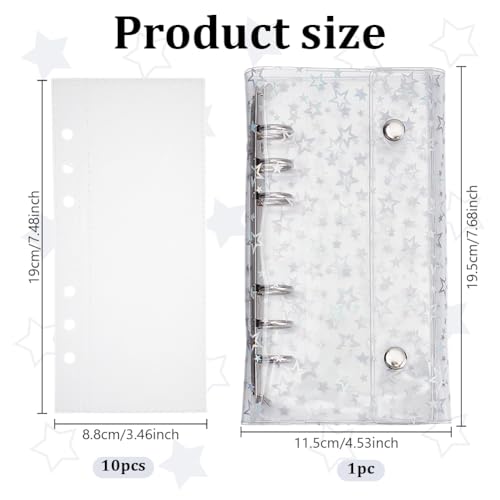 HOBBIESAY 1Pc Clear PVC 6 Ring Binder Transparent Loose Leaf Binding Covers Refillable Notebook Round Ring Binder with Snap Button Closure for Diary Office Home School Hole:6mm - Image 2
