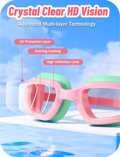 Image of Vvinca Kids Swim Goggles, Swimming Goggles for Kids 3-14 Anti-Fog UV Protection No Leak Pool Glasses for Boys Girls