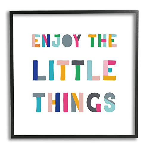 Stupell Industries Enjoy Little Things Kids' Motivational Phrase Block Typography, Designed by CAD Designs Black Framed Wall Art, 17 x 30, White - Main Image