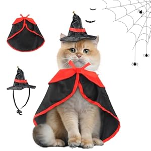 Disfraz de Halloween para Mascotas,Capa de Mascota para Halloween,Vampiro Ropa para Mascotas,Sombrero de Bruja de Mascotas,Disfraz de Halloween/Fiesta para Mascotas, Gato, Cachorro