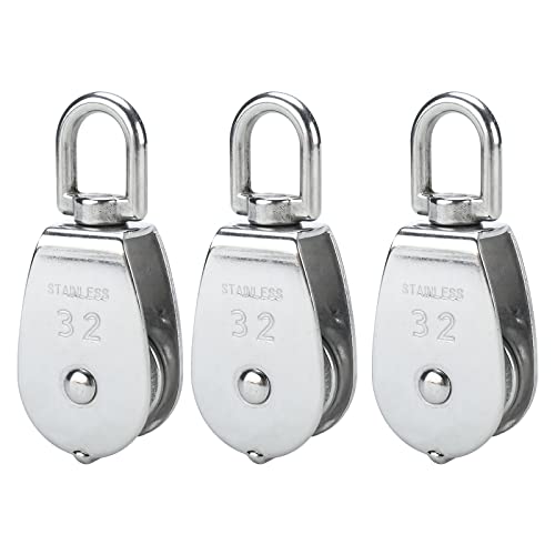 NiceDD 3 bloques de polea individual de acero inoxidable 304 bloque de polea de grúa de acero inoxidable resistente cuerda de alambre colgante rueda de remolque(3) Cover