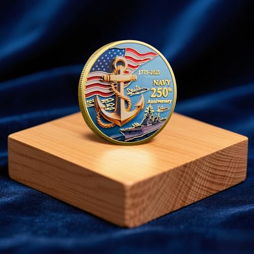 Image of Navy & Marine Corps 250th Anniversary Challenge Coin Double-Sided Gold Plated Military Commemorative Coin US Navy Collectible Warship Coin Veteran Gift, Armed Forces Memorabilia Sailor Souvenir (Navy)