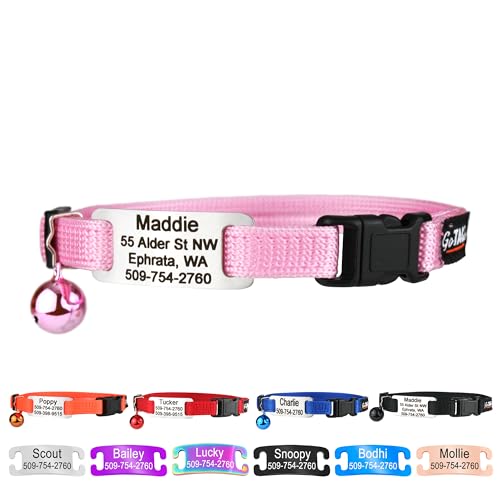 GoTags Personalized Cat Collars with Tag Engraved Custom Name and Phone