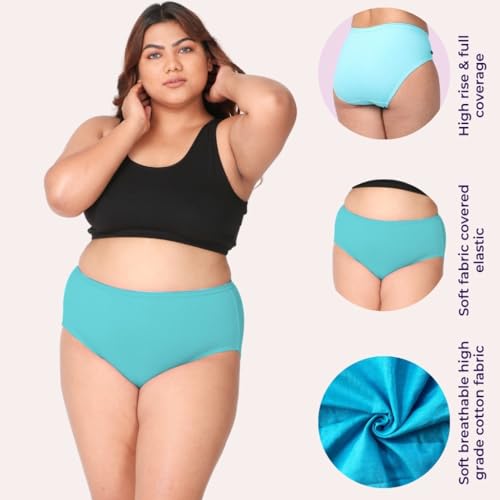 Image of Adira | 3XL to 10XL Cotton Panties for Women Plus Size | High Waist Panty with Full Coverage | Inside Elastic - No Elastic Exposure to Skin | Plus Size | Pack of 3