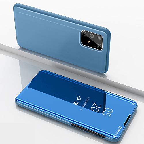 Nadoli Coque pour Galaxy S20,Miroir Coque en PU Cuir Étui Housse à Rabat Transparente View PC Plastique Couverture avec Stand Fonction Support pour Samsung Galaxy S20,Bleu
