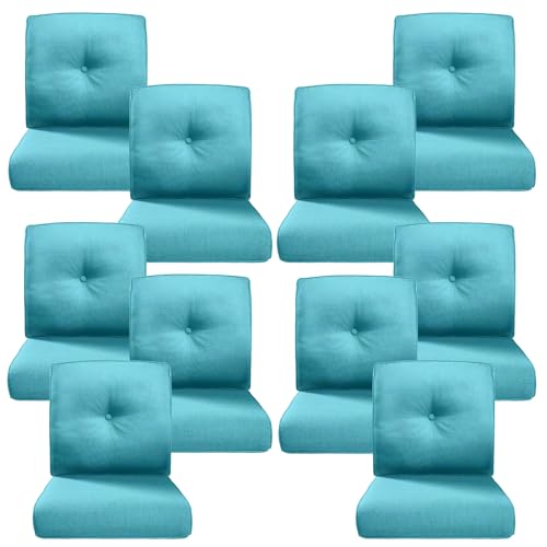 Image of Luxury 4 inch Thick Outdoor Cushion Set of 10 - 22x24 Patio Furniture Cushions with 28D High-Density Foam, Water-Resistant & Fade-Resistant Fabric, Removable Covers for Patio Furniture Sofa -Turquoise