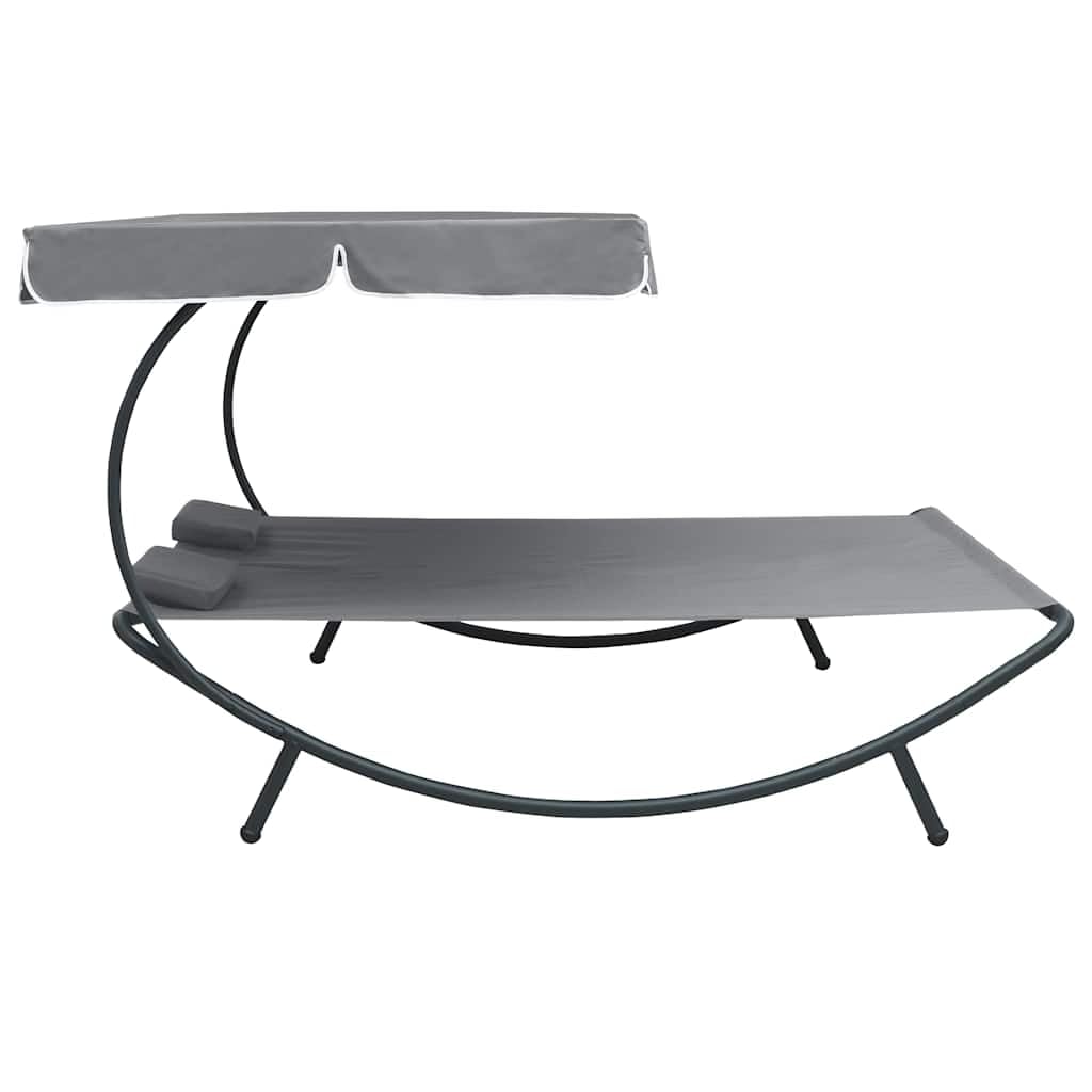 vidaXL Tumbona de Exterior con Dosel y Almohadas Gris