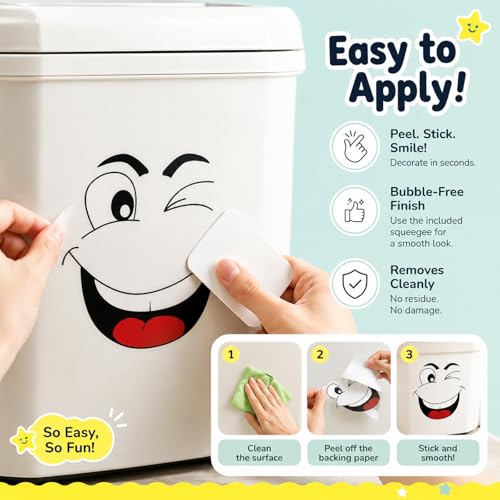 Image of 4Pcs Funny Trash Garbage Can Stickers-6.8in x 8.3in Cute Toilet Lid Decal Sticker,Adhesive Cartoon Expressions Sticker for Kitchen Fridge Bucket,Decorative Wall Stickers Indoor Outdoor,Type A