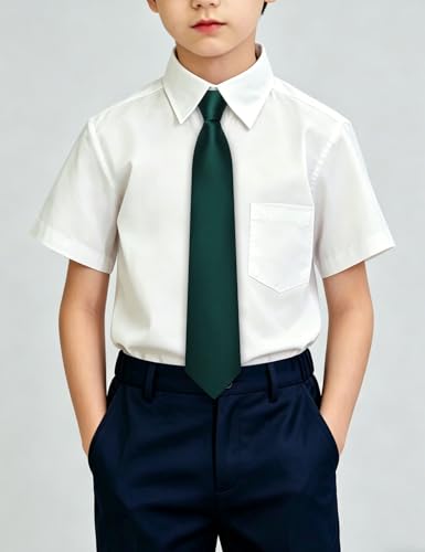 Image of Hi-Tie Pretied Boys Ties Solid Color Kids Adjustable Necktie Lapel Pin Clip Set Age 8-12 Wedding School Graduation