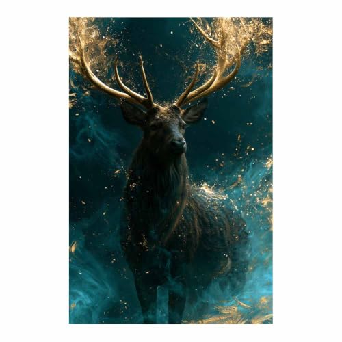 Peinture cerf doré sur toile design artistique de prestige 80x120