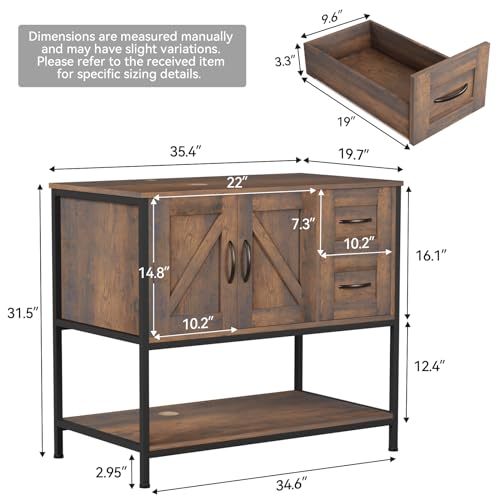 YOURLITE Bathroom Vanity, 36\" Bathroom Vanity with Sink Combo Set, Dark Brown Modern Wood Bathroom Cabinet with White Ceramic Bathroom Sink - Thumbnail 3
