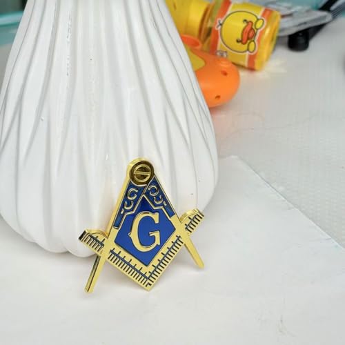 Image of Chrome Plated 3D Masonic Car Emblem, Gold Blue