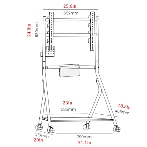 Soporte móvil para TV ajustable en altura, 79 cm, rojo miniatura 3