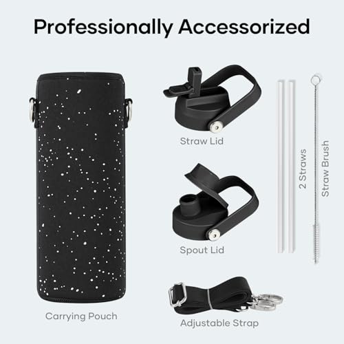 Image of BUZIO 24 oz Insulated Stainless Steel Water Bottle with Straw & Spout Lids