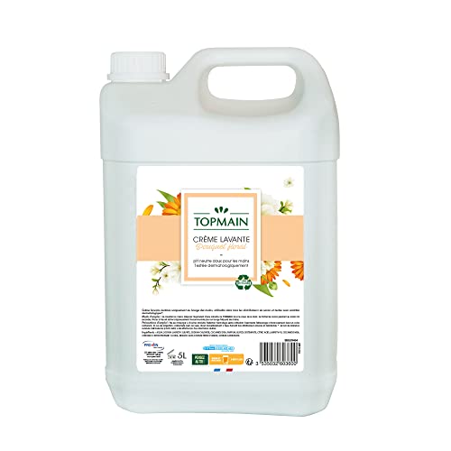 TOPMAIN - Crème lavante main Formule nettoyante, hydratante et adoucissante - Ingrédients d'origine naturelle - Parfum Floral - 5L - Fabrication française