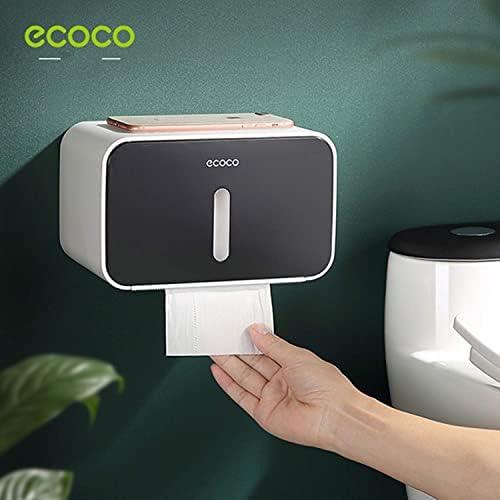 Meiyijia Toilet Roll Holder,Self Adhesive, Wall Mount Toilet Roll Holder,with Waterproof and dust Cover,Be applicable Roll paper,Fold Paper Towel Multifold Paper Towel Dispenser (Black)