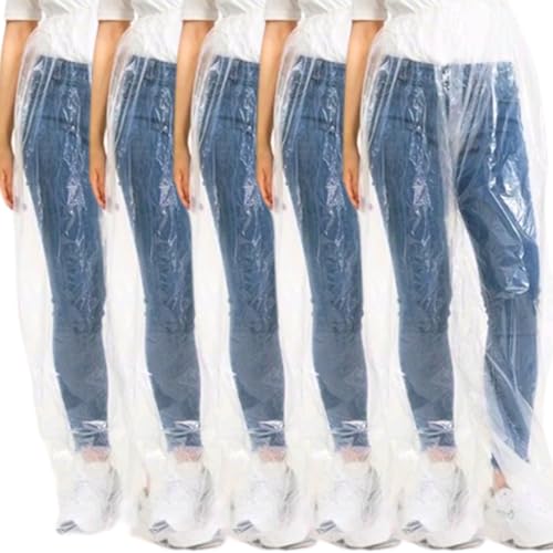 Image of Disposable Rain Pants 5 PCS, Waterproof Plastic Pants Clear with Shoes Cover Outdoor Emergency for Men Women Unisex