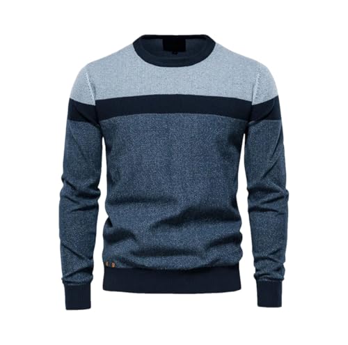 Men's Spliced Cotton Sweater - Casual O-Neck Knitted Pullover Winter Sweater
