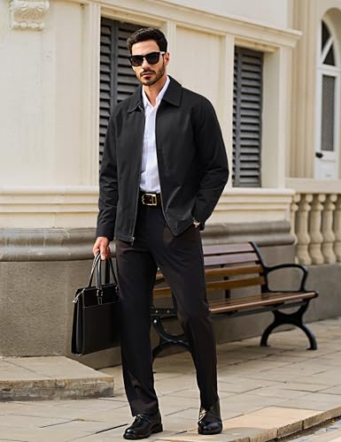 TACVASEN Men's Cotton Jacket Full Zip Up Work Jackets Turndown Collar Business Casual Windbreaker with 3 Pockets3