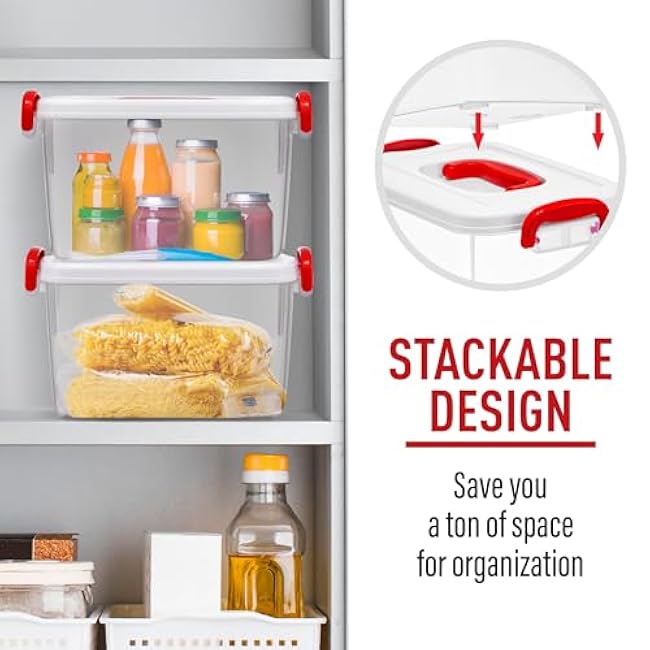 Tribello Clear Plastic Storage Bins with Lids and Handle Stackable Storage Bins, 5 Quarts - 2 Pack