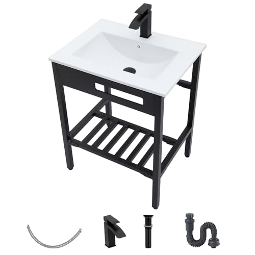 Ceramic Console Sink- Kichae 24'x 18' inch Bathroom Console Sink Drop In Bathroom Sink Holder with...