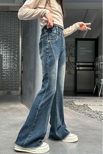 Trendy Girls Pants Stylish Casual Wide Leg Denim Jeans with Elastic Waist and Pockets for Everyday Wear4