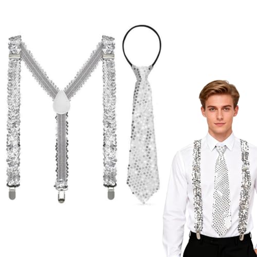 MINGBOLIN Bretelles avec Paillettes,Cravate à Paillettes Bretelles pour Hommes Cravates à Paillettes Cravate avec Élastique accessoires à Paillettes...