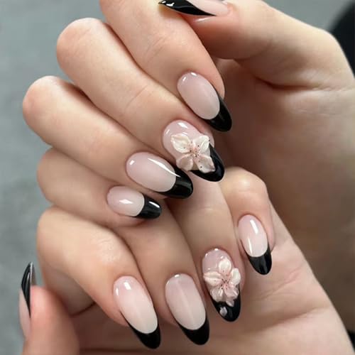 Image of Secret Lives Simple French-Style Press On Nails - 2D Flower Wearable Artificial Nail