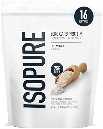 isopure Zero Carb 100% Whey Protein Isolate Powder with 25gm Protein per serve - 1 lb, 454 g Unflavoured