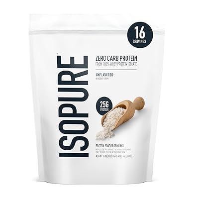 Isopure Zero Carb 100% Pure Whey Isolate Protein Powder, Gluten Free, with Vitamins, Unflavored, 25g Protein Per Serving, 1 Lb, 16 Servings (Packaging May Vary)