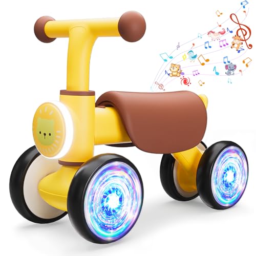 Image of Balance Bike Toys for 1 Year Old Boy, Toddler Toys for 1 Year Old Girls Gifts, Toddler Bike with Colorful Glow Wheel, Soft Music, Cute Animal Sound, One Year Old Birthday Gifts