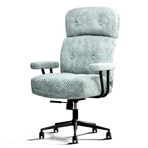 EIZIMZVU Ergonomic Home Office Chair with Adjustable Headrest, 5" Thick Cushion, High Back Swivel Desk Chair, Multiple Materials & Colors Computer Chair (High-back, Velvet-Blue)