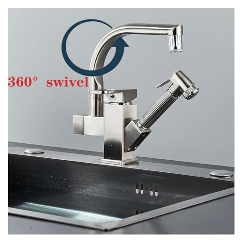 Robinet de cuisine flexible mitigeur noir et chrome à tirette - 5
