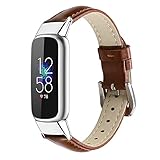 KangPlus Replacement Band Compatible with Fitbit Luxe,Sport Leather Watch Band Slim Soft Skin-Friendly Replacement Band with Metal Connectors Adjustable 5.5-8.5 inch for Women Girl - Brown
