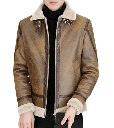 Veste d'hiver en cuir homme kaki XL doublée polaire style moto décontracté