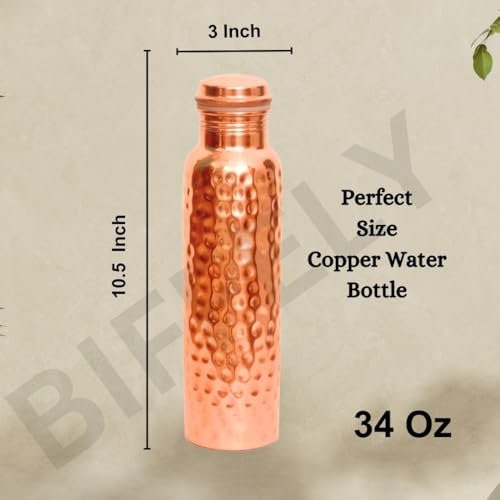 Image of Copper Water Bottle - 34oz - Handcrafted Ayurvedic 100% Pure Copper Water Bottle for Drinking |Men & Women| Leak-Proof Lid BPA Free Non-Insulated & Eco Friendly with Premium Quality for Sport & Travel