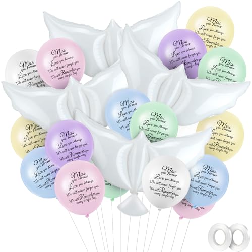 Image of Skylety 36 Pcs Memorial Balloons to Release with Dove Balloon,Macaron | Helium, Remembrance for Heavenly Birthday, Memorial Services, Release in Sky Ceremony, Forever in Hearts Messages
