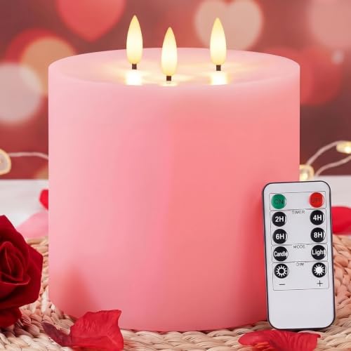 Image of Retisee 1 Pack Pink Extra Large Flameless Candles 6 inchx6 inch Remote Control