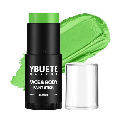 YBUETE Light Green Face Body Painting Stick Professional Green Full-coverage Cream Face Paint for St. Patricks Day Halloween SFX Witch Monster Cosplay Makeup Washable Body Paint for Adult Carnival