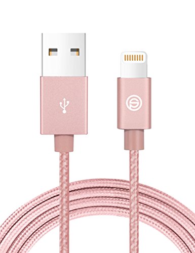 OPSO [Apple MFi Certified] 1M / 3.3 ft Nylon Braided Lightning 8-pin to USB Charging Cable/Cord for iPhone 7 6s 6 Plus 5s 5,iPad Pro Mini iPod - Rose Gold