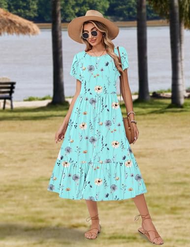 Image of Zeagoo Women Summer Midi A Line Dress Short Sleeve Casual Flowy Tiered Beach Long Sundress with Pockets 2026 Vacation Travel