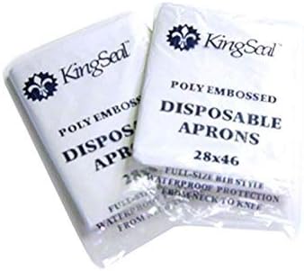 KingSeal Bib Style Disposable Poly Aprons, 28 by 46 Inches, Box of 100 Aprons, White