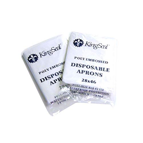 image for KingSeal 100 Count Bib Style Disposable Poly Aprons, Individually Wrap