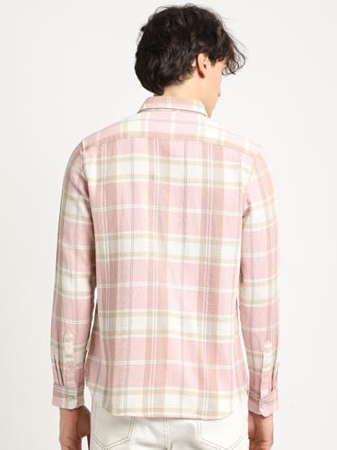 Image of THE BEAR HOUSE Men's Slim Fit Tartan Checked Button-Down Collar Oxford Weave Cotton Casual Shirt