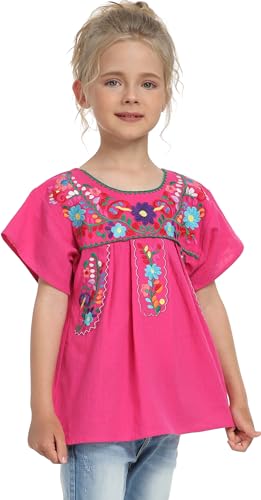 Image of YZXDORWJ Mexican Blouse for Girls Traditional Embroidered Summer Short Sleeve Peasant Blouse for Kids