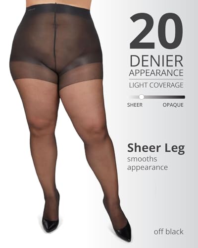 Image of MeMoi Plus Size Curvy Control Top Pantyhose for Women, Comfortable Silky Sheer Pantyhose, Lightweight Womens Stockings