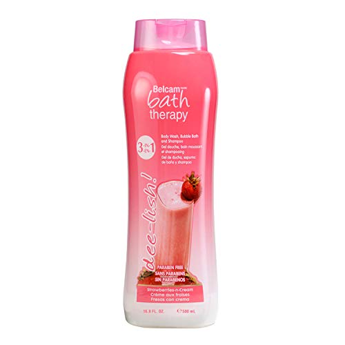 Belcam Bath Therapy Dee-Lish! 3-in-1 Body Wash, Bubble Bath and Shampoo, Strawberries-n-Cream, Fresh Scent, 16.9 Fl Oz,pink,F53030A